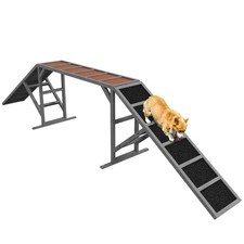 Hunde Agility Steg mit Sicherheitsstange rutschfester Oberfläche bis 40 kg Grau