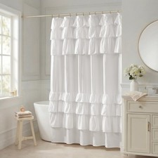 Madison Park Grace Extra Long Ruffle Shower Curtain, 72"x 84", White