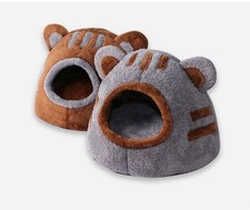 Soft Winter Cat House Cozy Cave Bed Cute Bear Head Deep Sleep Pet Nest