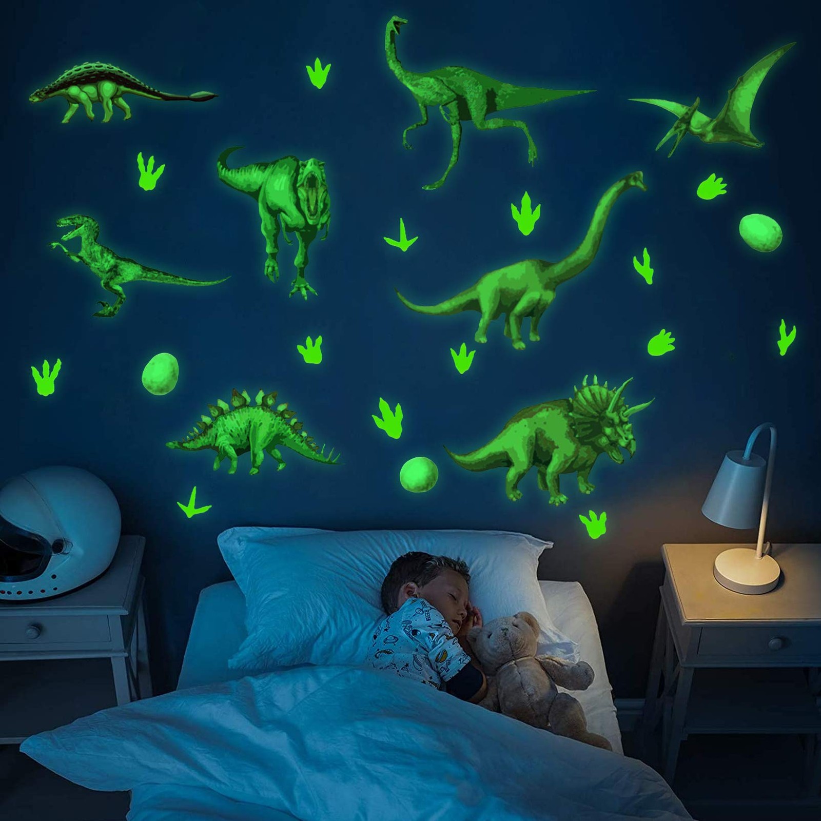Autocollants muraux lumineux dinosaure anti peur du noir pour chambre enfant