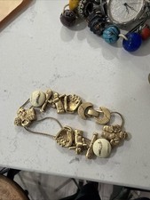Vintage 90s Baseball  Bracelet Slide Charm Gold Tone Glove Helmet Ball