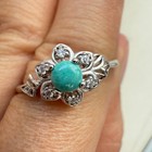 925 Sterling Silver Ring 4mm Natural Turquoise Gemstone Zircon Flower Handmade — photo 4