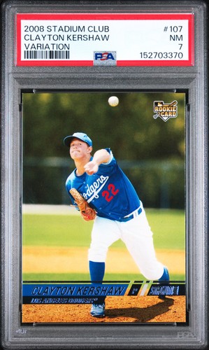 2008 STADIUM CLUB VARIATION #107 CLAYTON KERSHAW ROOKIE RC 155/999 PSA 7