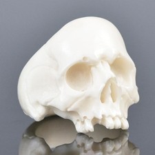 Totenkopf Ringgröße 6.5 Natürlich Weiße Knochen Kunst Schnitzerei Memento Mori