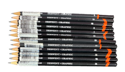 DERWENT GRAPHIC B 9B GRAPHITE PENCILS PROFESSIONAL Soft Sketch Lot of 12