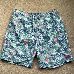 IZOD Saltwater Men’s Hawaiian Floral Pink Flamingo Swim Trunks - Size L - EUC