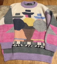 LINEA De ALPACA Hand Loomed Pueblo Theme Crewneck Sweater Size L