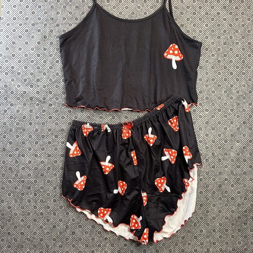 Mushroom Pajamas Womens XL Mush Print Lettuce Trim Cami And Shorts Sexy Comfy - Picture 2 of 24