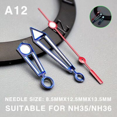 Green Lume Dark Blue Trim Hollow 13.5mm Watch Hands for  NH35/NH36/NH38