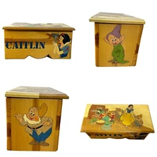 Vintage Handmade Wooden Toy Box Snow White Carved Painted Storage Chest CAITLIN