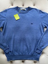 Unisex ETRO Milano Pullover Wool Knit Logo Crew Neck Sky Blue Sweater M size