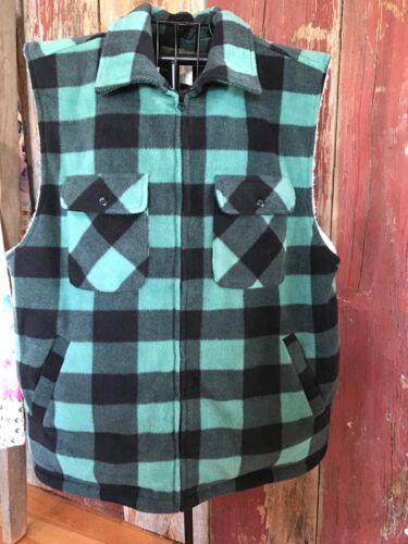 Trail Crest mens full zip fleece vest Sherpa lined 2XL green plaid New………a8 - Picture 2 of 5
