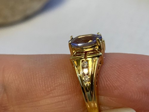 14K Yellow Gold Ring 3.3g Fine Jewelry Sz 6.75 Band Purple Stone Diamond Accent - Picture 17 of 18