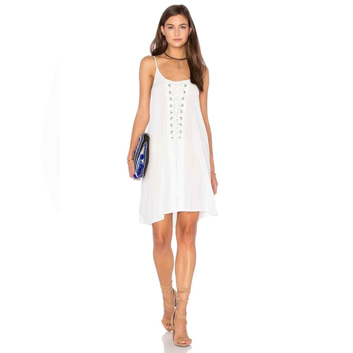 Bishop Young Laila Lace Up Dress in White Sz S Small short