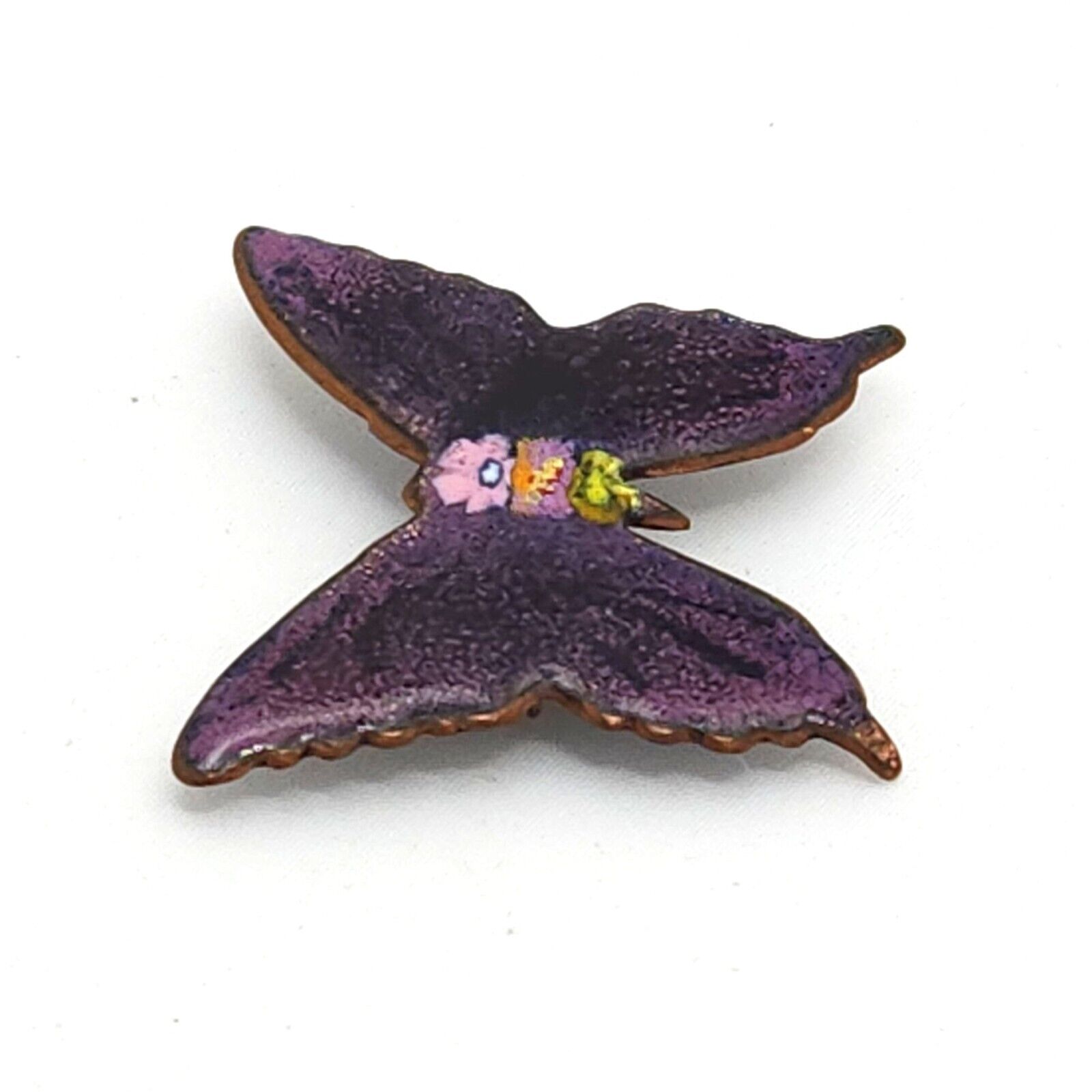 Vtg Guilloche Butterfly Pin Purple Brooch Enamel … - image 4