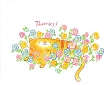 Thank You Orange Kitty Cat Tabby Kitten Flower Garden Blank Note Card Set of 6