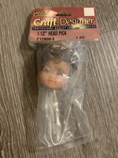 Vintage Darice Craft 1.5 Doll Head Pick Short Brown Hair Blue Eyes P12800-3
