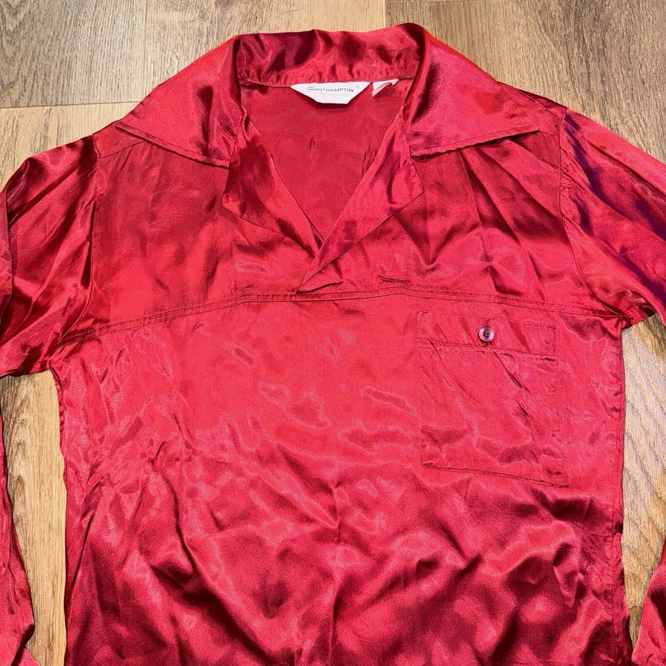 Camisa De Colección Satén Southampton Disco Saturday Night Fever Brillante Nylon Hombres Pequeña Foto 2 de 4