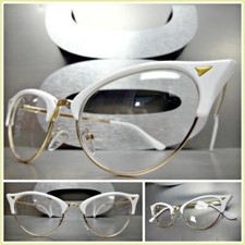 Classy Vintage 60s Retro Cat Eye Style Clear Lens EYE GLASSES White  Gold Frame