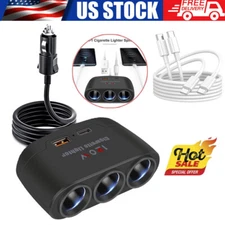 3 Way Car Cigarette Lighter Socket Splitter USB Fast Charger Power Adapter 12V