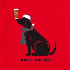 NWT Women's Life is Good Hoppy Holidays Dog Santa Hat Beer Red SS Crusher Vee