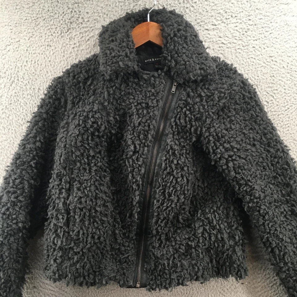 Chaqueta corta Rock & Republic difusa con cremallera para mujer M gris manga larga cuello Foto 2 de 4