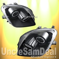 For 97-01 Honda Prelude Dual Halo Rims Clear Black Projector Headlights Pair