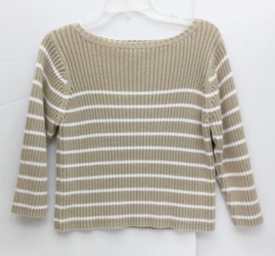 Two Twenty Five Womens Pullover Sweater Tan White Stripe Cotton Long ...