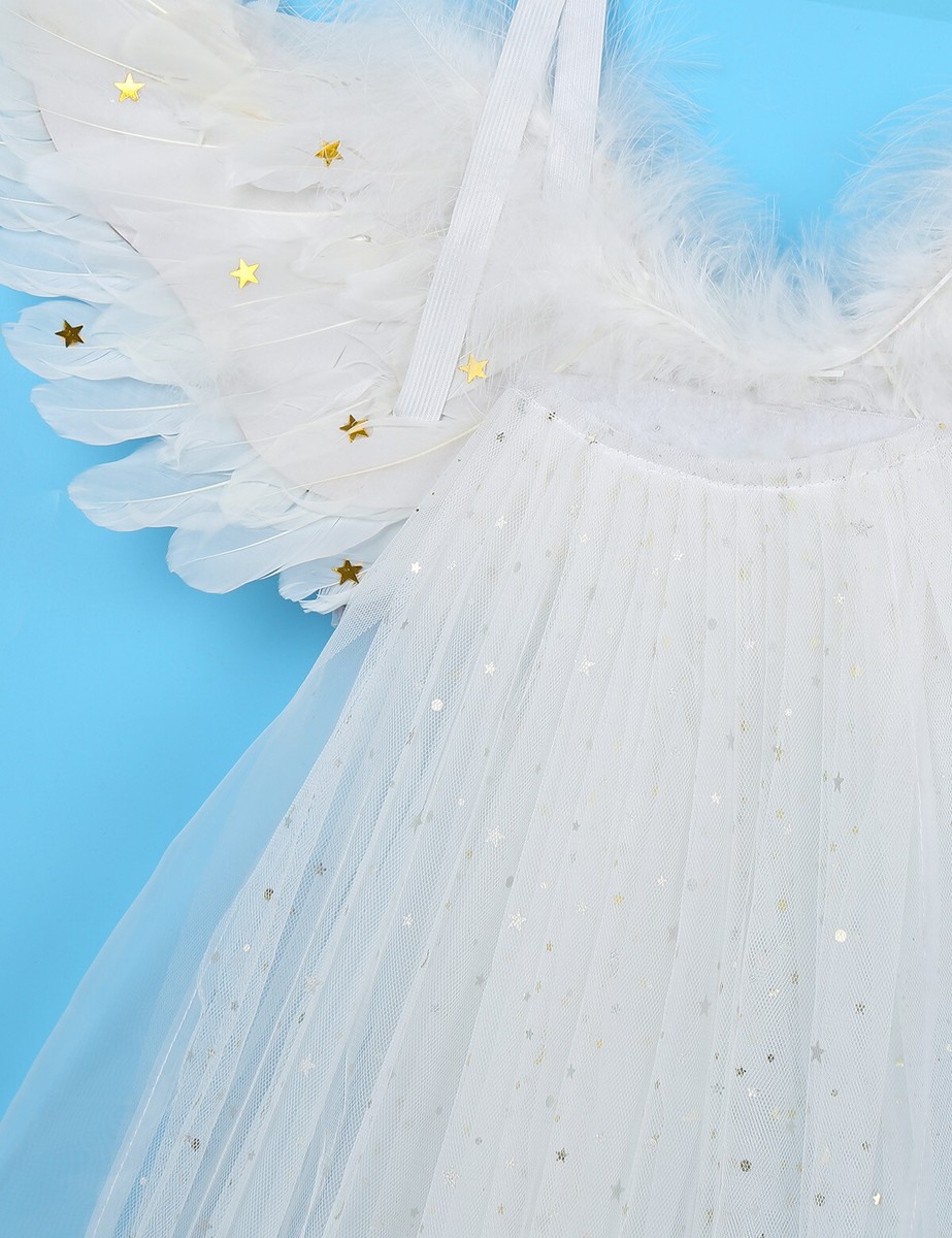 Adults Kids Feather Angel Wings Tulle Trailing Veil+Bowknot
