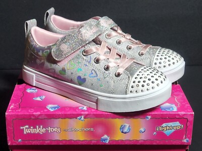 Skechers TWINKLE SPARKS Girls's Sz 3 Youth Shoes Gray/Silver Heather Charm