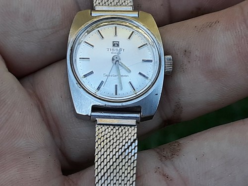 VINTAGE TISSOT SEASTAR SEVEN LADIES WATCH running Original Mesh Band, front  open | eBay