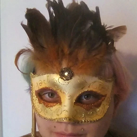 Renaissance Faire/Masquerade/Mardi Gras Hand Held Gold Mask - Image 2 of 4