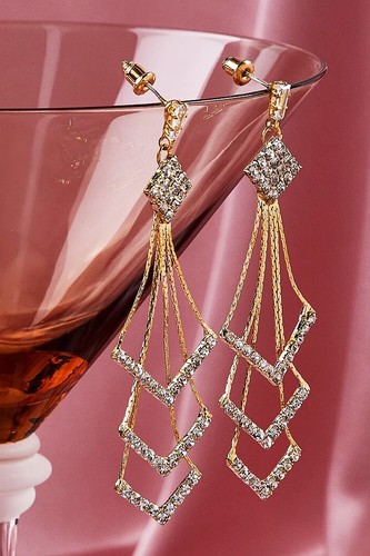 Elegant Gold Stream Sparkling Rhinestone Crystal Drop Dangle Earrings (#BE3)