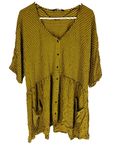 ZARA Tunic Dress Size Xl Check Button up Boxey Boho Cottagecore Fairy Pockets