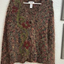 Easy spirit M multi Color stretch Fuzzy long sleeve open front cardigan top