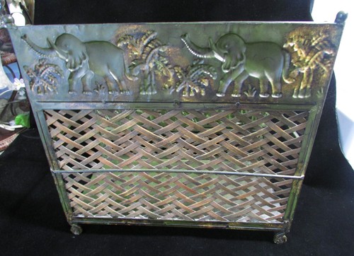 Wrought Iron Metal Woven Wicker Rattan ELEPHANTS PALM TREES MAGAZINE RACK Holder - Picture 11 of 24