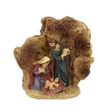 Nativita' sacra famiglia piccola cm 6,5 capanna nel tronco presepe da tavolo ide