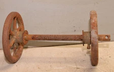 Cast iron mining axle & wheels collectible hit & miss engine cart parts vintage