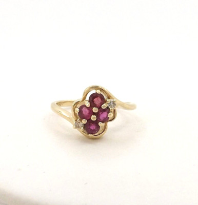 10k Gold natürlicher Rubin Diamant Bypass Ring Vierflügel Juli Geburtsstein Gr.4 Kind