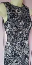 WAREHOUSE Dress Black Nude Lace Print Pencil Wiggle Bodycon Lined UK Sz 8