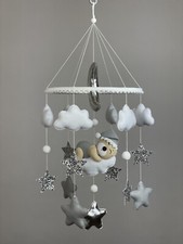 Neutral baby mobile crib Bear nursery Felt hanging mobile Teddy bear baby shower