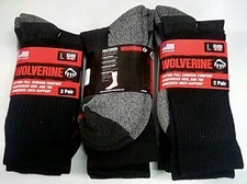 Wolverine Cotton-Comfort Steel Toe Boot Socks, Large, Blk, 6 pairs