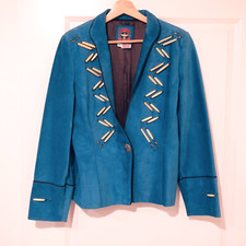 Vintage Renegade Spirit Women Leather Suede Teal Jacket S (MADE IN USA)