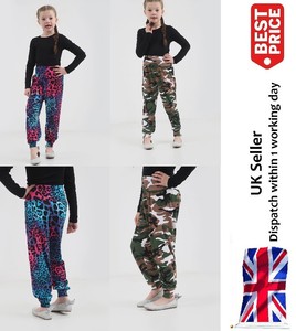 Girls-Printed-Harem-Trousers-Pants-Kids-Leggings-Childrens-Army-amp-Multi-Leopard