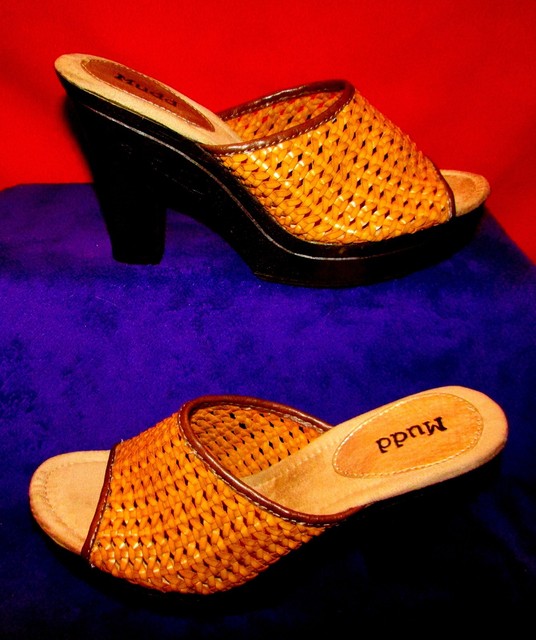 basket weave leather mules