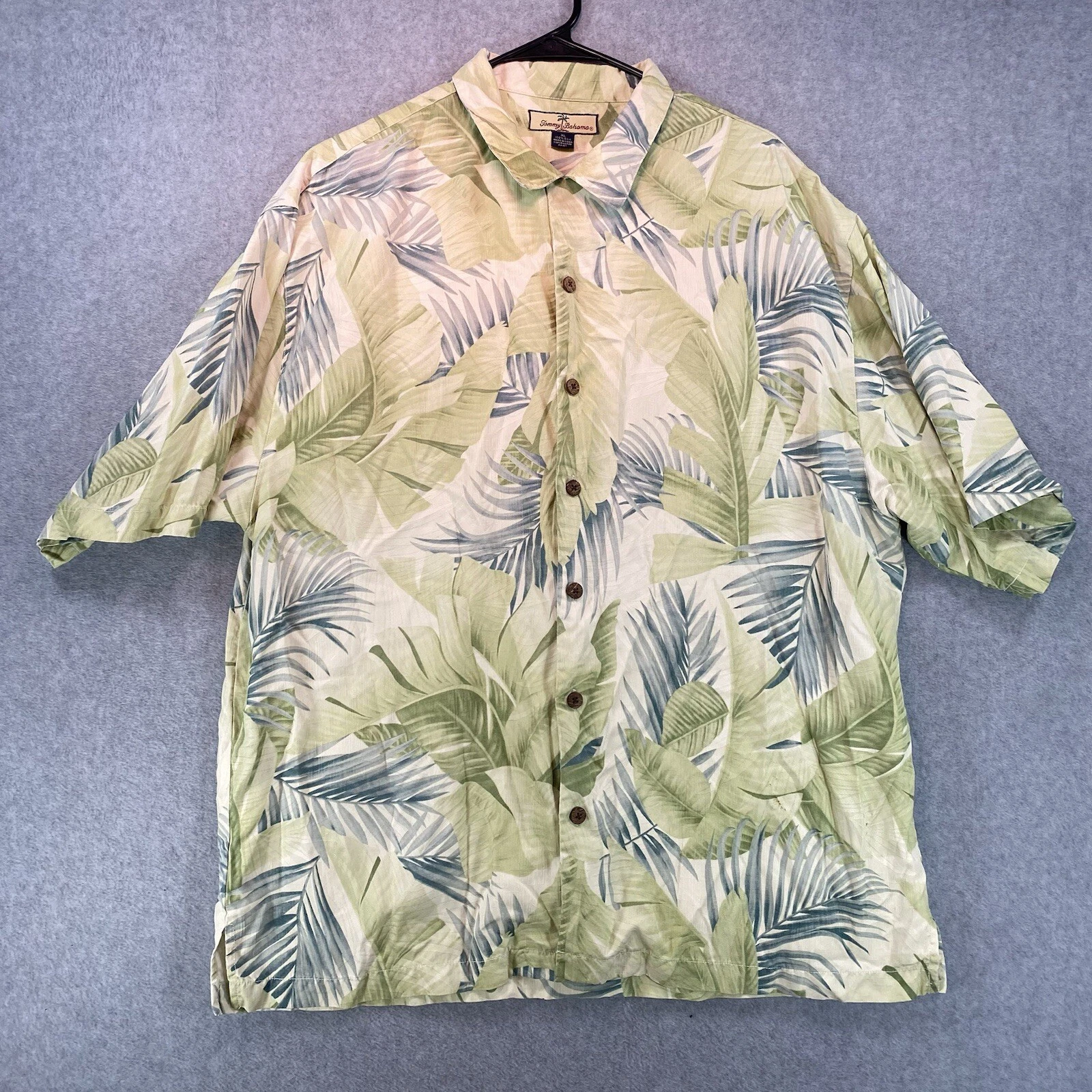 Tommy Bahama Hawaiian Shirt Men’s XL Green Palm Tree Floral Silk Button Down