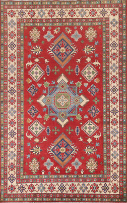 Geometric Kazak Rug Traditional Wool Art Rich Colors, Cultural Heritage 7x10 ft