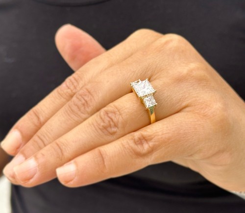 IGI Certified 14k Solid Yellow Gold Princess Cut Diamond Engagement Ring 3.00ct - Picture 7 of 14