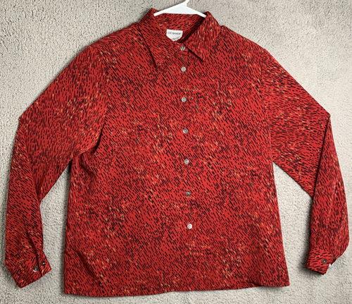 Liz Baker Top Damen rot Langarm geknöpft Kragen lässig Bluse Shirt Größe 12
