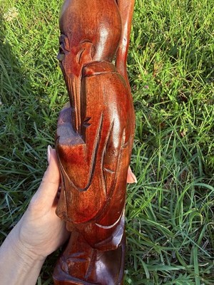 Vintage Hand Carved Solid Mahogany Wood Bali Statue of a Man Elder 12 Inches